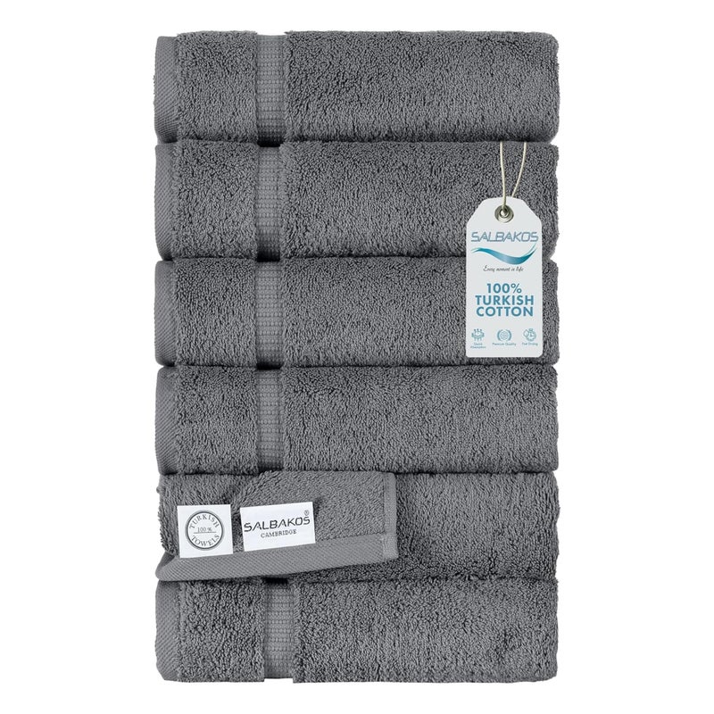 SALBAKOS 100% Turkish Cotton Hand Towel Set of 6 16x30 inch | Heirloom Quality | Hotel & Spa Collection | Ultra Soft, Super Absorbent, Long Lasting Hand Towels | Made in Turkey (Gray, 6 Hand Towels) - Image 1